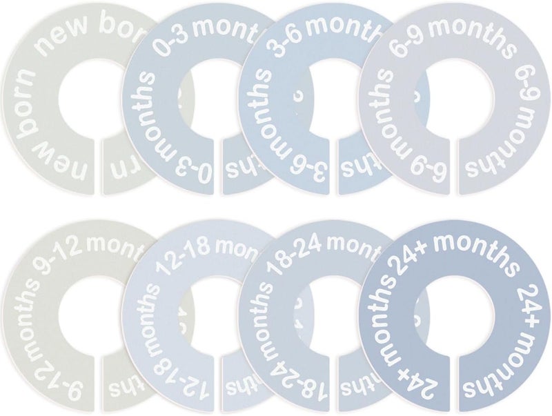 cephira Baby Closet Dividers for Clothes 0-24 Months, 8 Pack mini Round Size Markers, Double-Sided, Fits Most Rods, Blue Nursery Clothing Organizer & Wardrobe Decor - Image 1